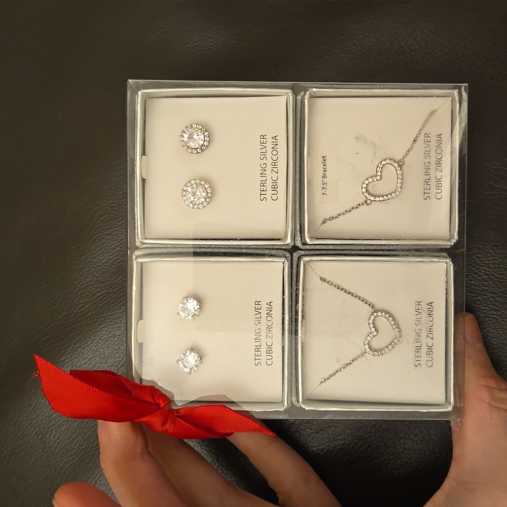 NWT Giani Bernini Heart Sterling Silver Necklace Bracelet Earrings matching set